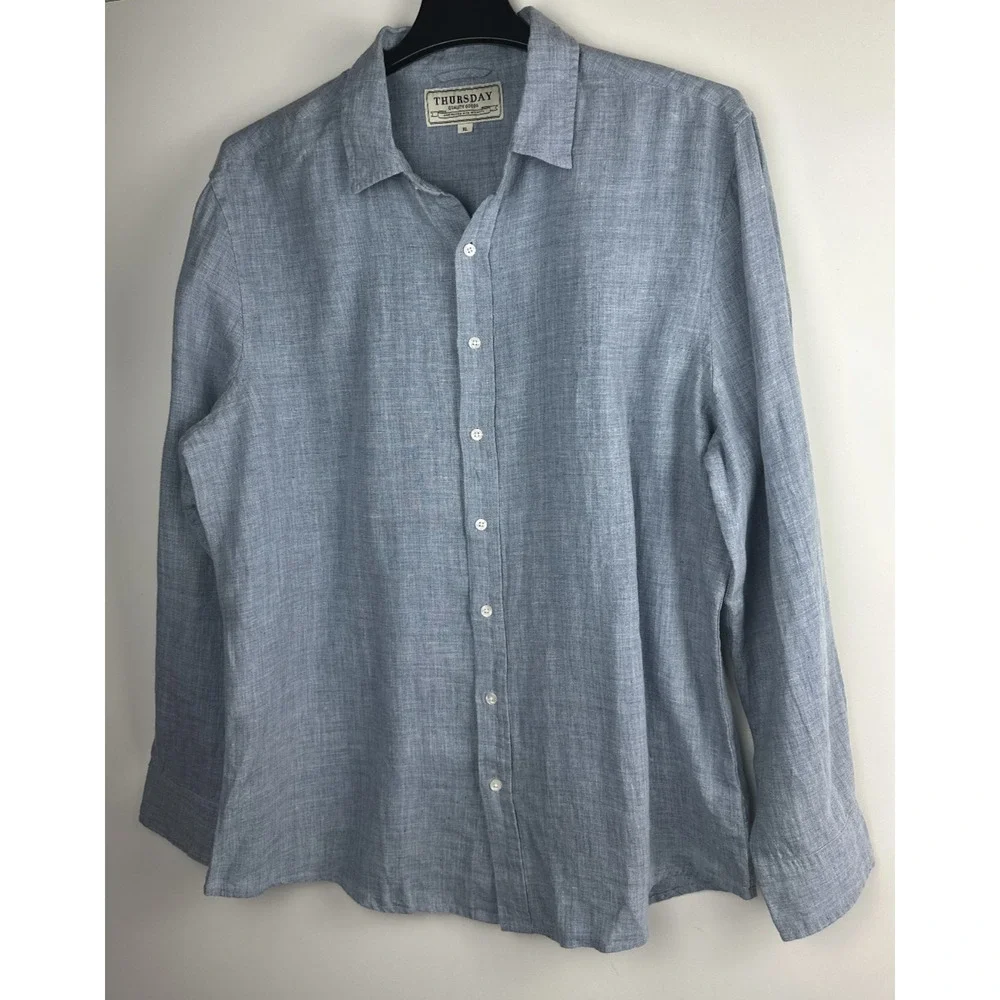 Thursday Boot Co. Linen Shirt Men's Size XL Blue Button Up Vacation Coastal - Picture 10 of 11
